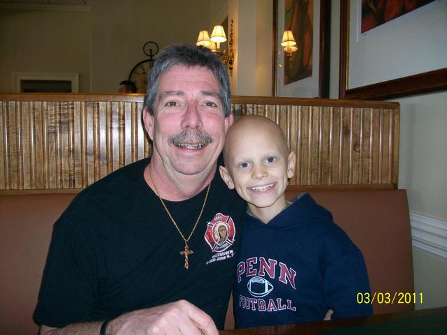 Ex-President Greg Tobin visits with Honorary Firefighter Patrick Chance.  March, 2011.